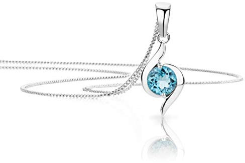 Orovi – Halskette aus 9 Karat (375) Weißgold mit Topas (0.57 ct) – filigrane Gold Kette Damen mit blauem Edelstein Anhänger – inkl. Schmuckbox zum Verschenken – allergenfrei & handgemacht (45 cm)