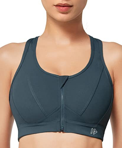 Yvette Sport BH Starker Halt Vorderverschluss Große Größe Mesh Ringerrücken für Lauf Joggen Reiten, Grau, M