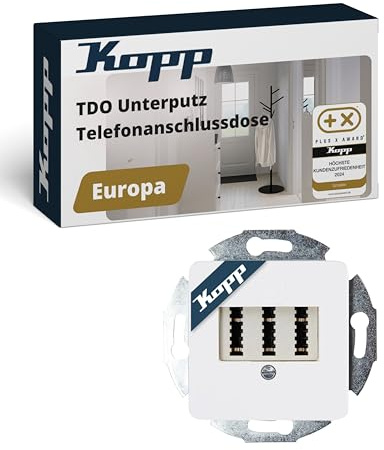 Kopp Unterputz Telefonanschlussdose TDO EUROPA I Arktisweiß I Telefon-Steckdose exklusiv für Österreich I Ästhetische Wanddose I Einfache Installation & Stabile Verbindung