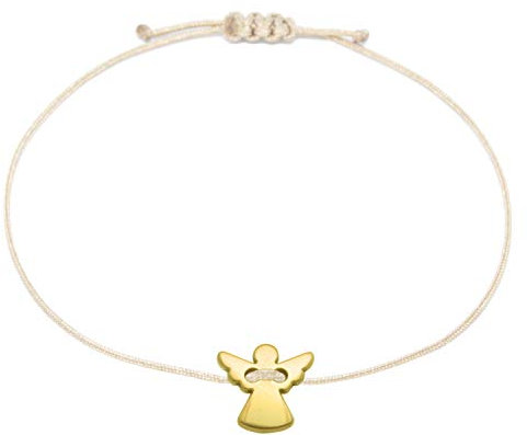 Selfmade Jewelry Armband Damen Gold Schutzengel Handgemachtes Makramee Armbändchen mit Engelchen Größenverstellbar Inkl. Geschenk-Verpackung (Gold - Beige)