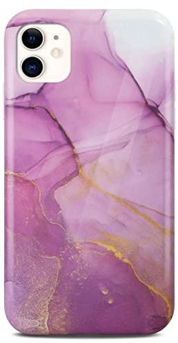 ONEFLOW Sense Case kompatibel mit Apple iPhone 11 Hülle in Marmor Optik, Schutz für Kamera und Bildschirm, Glitzer Handyhülle aus Silikon - glänzend Violett (Affection)