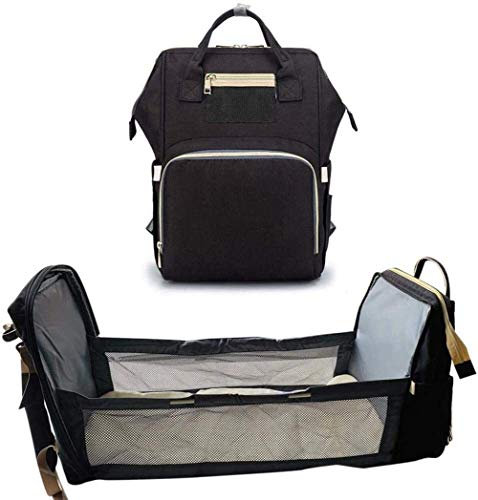 RONGJJ Tragbare Wickeltasche, 4 In 1 Baby Windel Rucksack Faltbare Babybett Kinderbett Babytasche Multifunktions-Aufbewahrungstasche Für Mama Papa Baby, Black