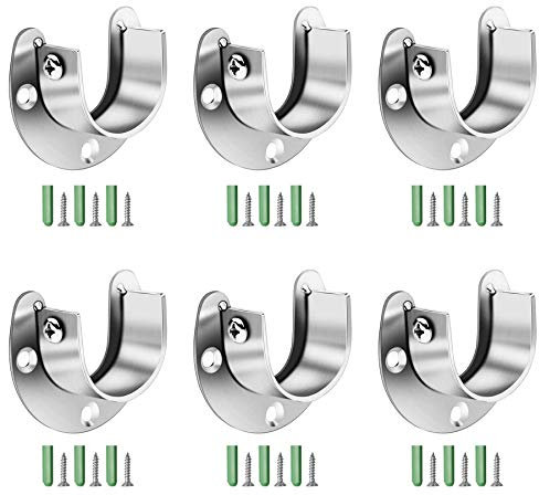 YEYIT 6 Pcs Flange Rod Holder,Closet Rod Holder,U Shaped End Rod Bracket Stainless Steel 25mm Closet Pole Socket for Wardrobe Rod Shower Curtain Rod
