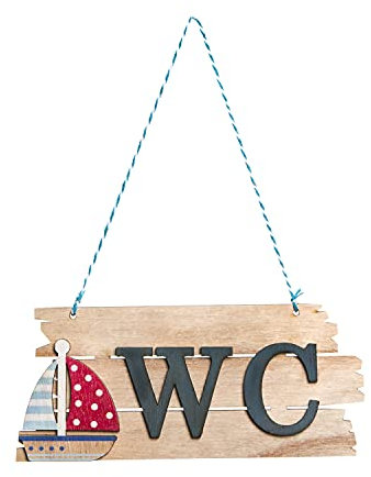 Logbuch-Verlag Panneau WC en bois à suspendre avec motif voilier - Décoration maritime - Bleu naturel