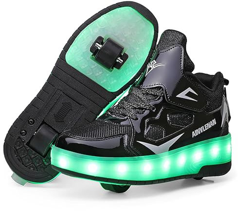 YongerYong Jungen Mädchen Skateboard Schuhe mit LED Blinkend Schuhe mit Rollen Skate Automatisch Einziehbar Komfort Outdoor Sportschuhe für Kinder