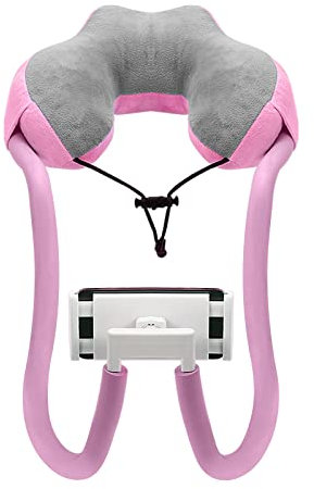 MoKo Neck Phone Holder, Lazy Gooseneck Pillow Stand, 360° Rotation Bracket for 4-11 Devices, Compatible with iPhone 16/15/14 Series, Pink