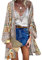 ZANZEA Women's Kimono Cardigan Bohemian Floral Print Beach Cover-Up 3/4 Sleeve Chiffon Bikini Sarong Shawl Tops Alpha Beige L