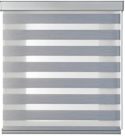 Estores Noche y Día Premium con Galería Cuadrada y cadeneta en Aluminio Máxima Calidad, Estores enrollables con Doble Tejido, Estor Noche y Dia | Plata 100cm x 250cm