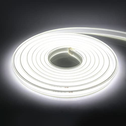 HEGEHE Alto Brillo Tira de LED COB 220V, 360 LED/m, IP65 Impermeable, Cada Corte de 50cm, Luz de Cuerda Flexible con Alimentación (0.5m, Blanco Frio)