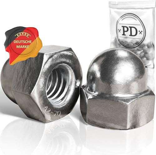 PD® Dadi cappuccio M8 (DIN 1587) | Dado a cappuccio in acciaio inox A2 V2A | Dadi calotta di protezione in forma elevata per viti, barre filettate e bulloni filettati | 10 pezzi