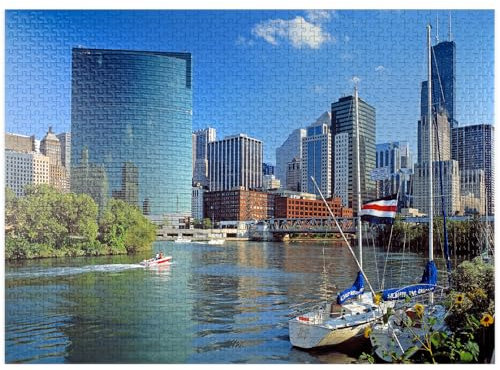 Chicago Skyline, Illinois, USA - Premium 1000 Teile Puzzle für Erwachsene