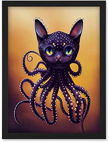 Doppelganger33 LTD Octopussy Surreal Cat Octopus Hybrid Purple Artwork Framed Wall Art Print A4