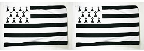 AZ FLAG Drapeau Bretagne 250x150cm - Grand Drapeau Breton - France 150 x 250 cm & Drapeau Bretagne 150x90cm - Drapeau Breton - France 90 x 150 cm Polyester léger