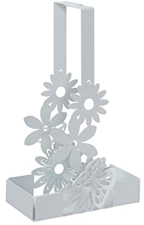 Arti & Mestieri Porta Bicchieri Margherite di design 100% Made in Italy, in Ferro, 16x8Px27H cm (Bianco marmo)