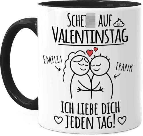 Tassenliebling® Pärchen Tasse personalisiert Schwarz - ... auf Valentinstag. Ich liebe dich jeden Tag - Lustiges Geschenk für Männer zum Jahrestag - Liebesgeschenke Partner Mann