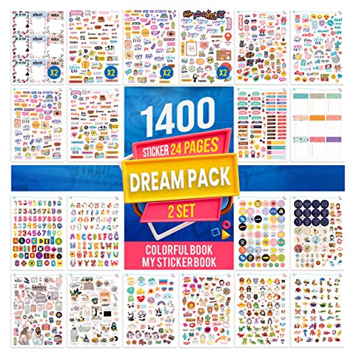 colortouch Dream Pack Sticker Set, 1400 Stück Aufkleber, Sticker Fotoalbum, Scrapbook Zubehör, viele verschiedene Designs Aufkleber Stickerbuch für Laptop, Planer, Mappen