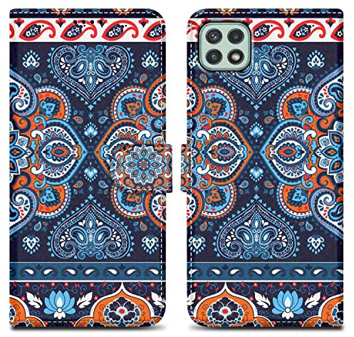 Cadorabo Hülle kompatibel mit Samsung Galaxy A22 5G - Design Blaues Mandala No. 1 - Schutzhülle mit Magnetverschluss, Standfunktion und Kartenfach