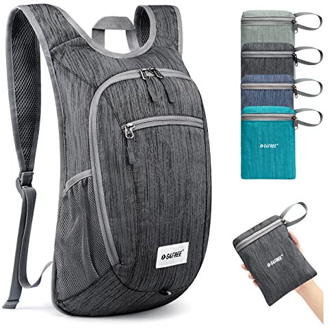 G4Free Kleiner Rucksack, 10/15 l, faltbar, leicht, verstaubar, Tagesrucksack, Reisen, Outdoor, Wandern, Schultertasche, Schwarz, 15Liters, Tagesrucksack