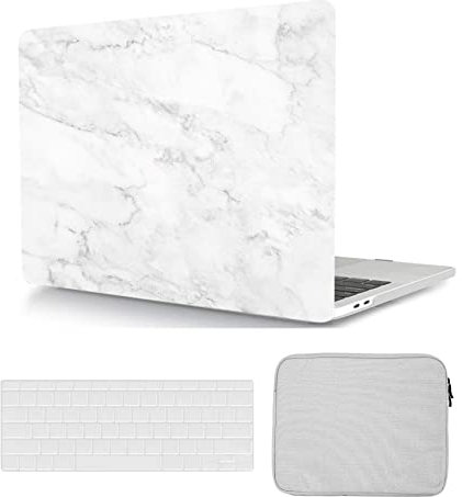 Funda Compatible con MacBook Pro 14 Pulgadas 2021/2023 M1/M2 Versión Modelo A2442 A2779 con Touch ID, Carcasa Rígido de Plástico Cubierta & Cubierta de Teclado & Bolsa, Mármol Blanco