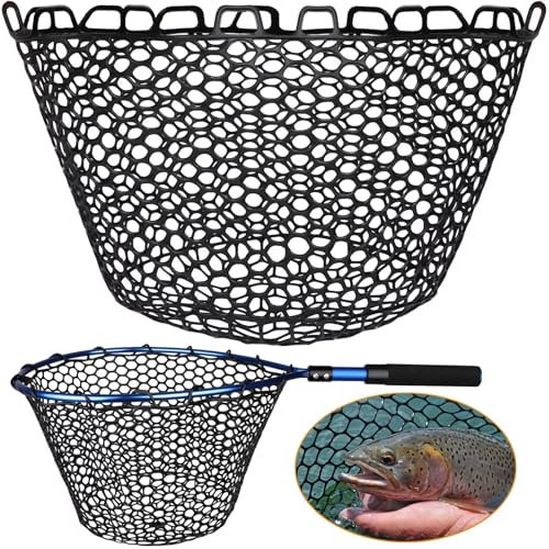 Dovesun Rubber Fishing Net Replacement Netting Without Handle Clear Black Fishing Nets for Fish Fly Fish Landing Net Bag for Freshwater Saltwater Foldable Trout Net Rubber Mesh 5 Sizes