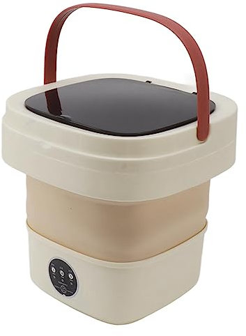Mini Lavadora de 6 L, Lavadora de Cubo Portátil, Mini Lavadora de Ropa Automática Plegable con Motor de Alta Velocidad y Secado por Centrifugado Suave para Acampar, Viajar y Uso (Color café con leche)