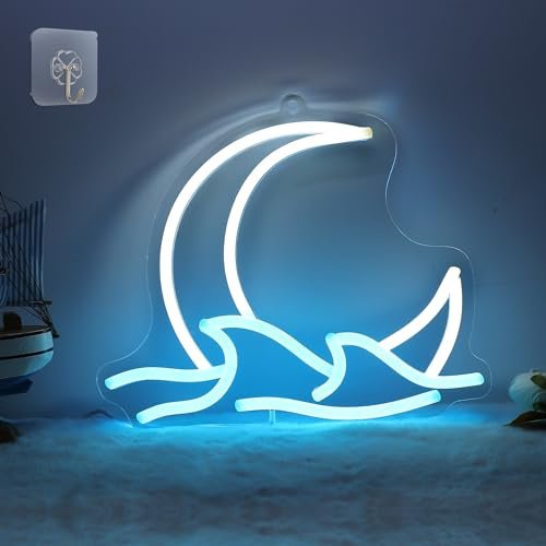Anywin Mondwellen Neonschilder als Wanddekoration, Dimmbare Mondwellen LED Schilder, Wellen Neonlichter für Wohnzimmer, Schlafzimmer Dekoration, Geburtstagsgeschenke für Kinder, Jungen, Mädchen