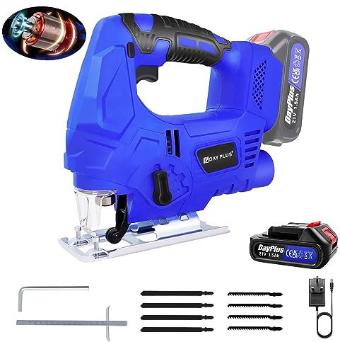 Home & Garden Cordless Jigsaw with Brushless Motor, 4 Orbital Speed Cutting Mode, LED Work Light, 800W 3000spm, 100mm Cutting Depth; for DIY Home Improvement, Wood & Metal Working, Plastic Fabrication