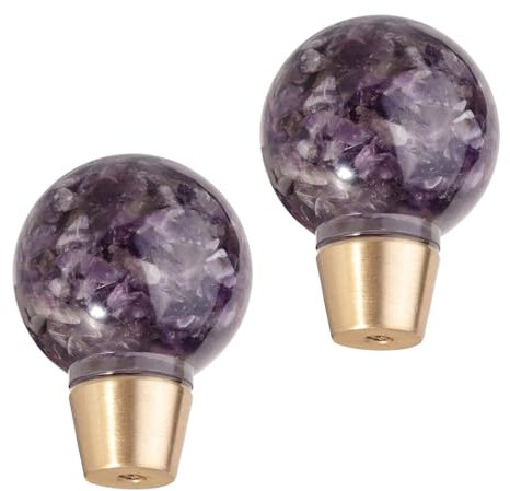mookaitedecor Set of 2 Natural Amethyst Crystal Ball Drawer Knobs with Screws, Resin Round Ball Sphere Purple Healing Stone Knobs Handles Pulls for Cabinets Cupboard Kitchen Door Wardrobe Dresser