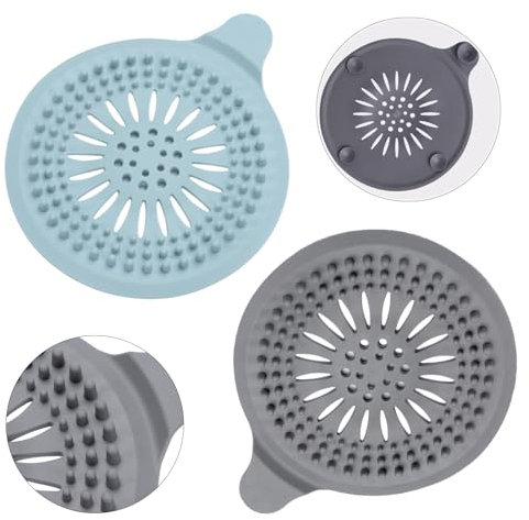 Alyvisun 2Pcs Silicona Atrapa Pelos Ducha con Ventosa, Filtro de Cabello Protector de Drenaje Plegable, Coladores de Desagüe de Fregadero para Baño, Bañera, Ccocina (Azul + Gris)