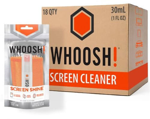 WHOOSH! Screen Shine Go – Screen Cleaner Spray & Wipe Kit, 30 ml, Set of 18 | Includes 18 – 15x15 cm Microfiber Cloths, Travel Friendly, Streak Free Finish for Car, Laptop & Phone, Bulk/Business Use