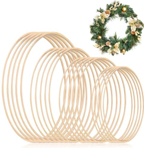 Sporgo 20 Stück Holzringe Zum Basteln, 4 Größen Traumfänger Holzring Makramee Ringe zubehör, Holz Bambus Floral Hoop Set für Traumfänger Hochzeitskranz Floristik Wandbehang Weihnachten DIY Handwerk