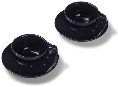 Terra Home 2er Cappuccino-Tassen Set - Schwarz, 200 ml, Glossy, Porzellan, Dickwandig, Spülmaschinenfest, italienisches Design - Kaffee-Tassen Set mit Untertassen