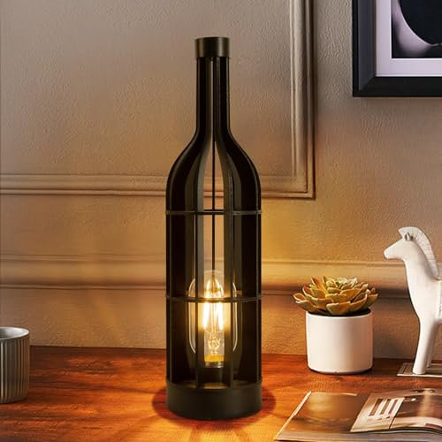 MJ PREMIER Tischlampe Kabellos Batteriebetriebene kabellose Lampen Timer, hölzerne Weinflasche Form Tragbare Notfall-Lampe für Bereich ohne Stecker, dekorative Lampe für Tisch (dunkler)