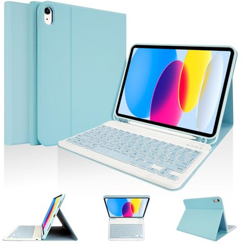 LAMA Custodia con Tastiera per iPad 11th A16 11 2025, iPad 10th Gen 10.9 2022, Custodia Protettiva Sottile con Tastiera Bluetooth Wireless Staccabile e Portapenne Blu