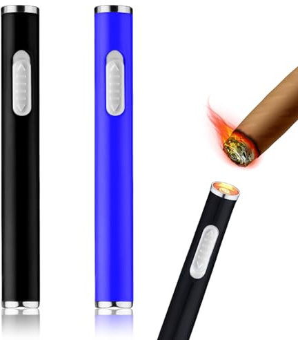 2 Stück USB Feuerzeug, 8.6cm Elektrisches Wiederaufladbares Stabfeuerzeug, Flammenlos Klein Tragbar (Schwarz und Blau)