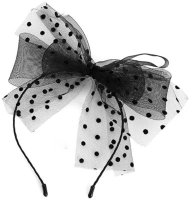 Pmnzdy Haareif Haarband mit Spitze Schleifen Stirnband Kopfband Haarbänder Kopfschmuck Haarschmuck Mesh Große Schleife Haarreifen mit Polka-dots Accessoires für Frauen und Mädchen Schwarz