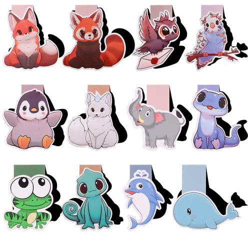 JIANTA Magnetische Lesezeichen - 12 Stück Süsse Tiere Magnet Lesezeichen - Kleine Geschenke für Schüler, Buchliebhaber, Junge, Mädchen, Freunde
