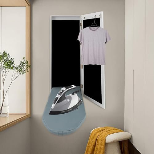 Support Mural pour Planche à Repasser, Armoire de Table à Repasser Murale Pliable, Porte Miroir Suspendue avec Planche à Repasser intégrée Pliable vers Le Haut et vers Le Bas – 37,5 x 14 x 3,8 Pouce