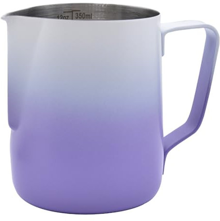SIPLIV Stainless Steel Espresso Steaming Pitchers Frothing Pitcher Jug Coffee Milk Frothing Cup, Coffee Steaming Pitcher - Purple, 12 oz(350 ml)