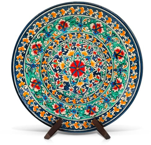 ZARENHOFF KaraKalam D10 Lagan Ljagan Teller Rishtan Rischtan Handarbeit Keramik Ляган Plate Handgemalt Keramikteller Oriental Kazan Schale (37 cm)