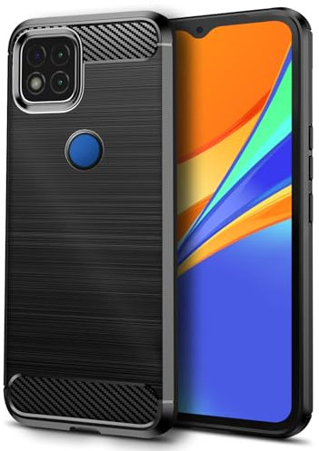 Qiinogow Coque pour Xiaomi Redmi 9C/Mi Poco C3/Poco C31/Redmi 10A, Étui Mince et Antichoc, Housse Souple en Fibre de Carbone TPU (Noir)