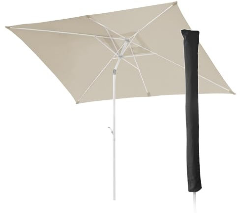 SVITA Sonnenschirm Set 3x2m Balkonschirm rechteckig mit Sonnenschutz Matt Schutzhülle Beige/Weiß