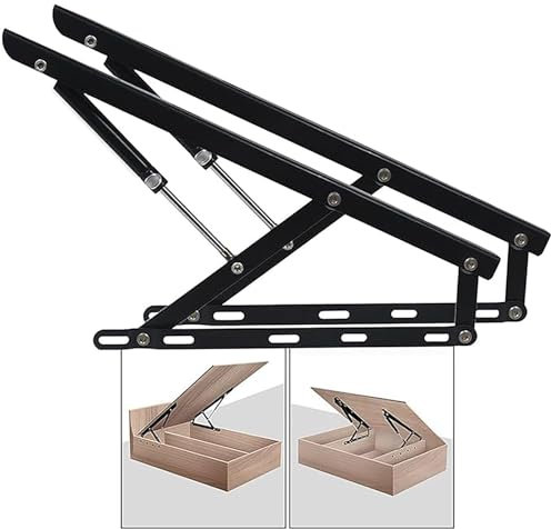 ROFBIHG Kit De Elevación De Cama con Resorte De Gas Neumático, Negro Mecanismo Mesa Elevable,Resortes De Gas para Cajas De Cama Pesadas,Amortiguadores Bisagra,Herrajes Cama Abatible(900mm)