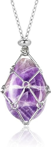 Collana Pietre Naturali, Ametista, Cristalli, Bomboniere 18 Anni Ragazza | Gioielli Donna Offerta, Pietre di Cristallo Sostituibili, Collana a Gabbia di Cristallo Regolabile