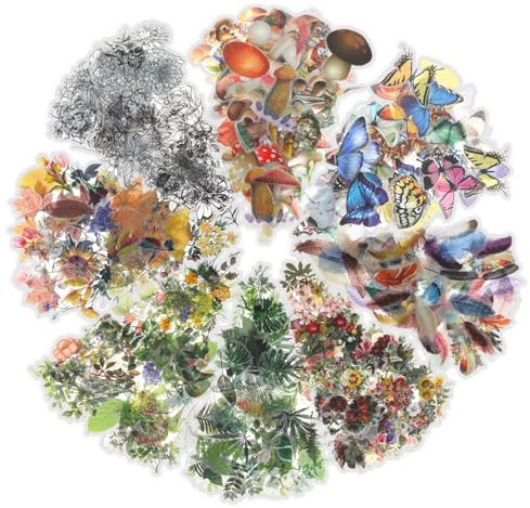 DIVINA VITAE Aufkleber Blumen Sticker Set 480 Stück Vintage Pflanzen Natur Scrapbook Stickers Selbstklebend Transparente Wasserfest Pvc-Aufkleber Für Scrapbook Fotoalbum DIY Zubehör