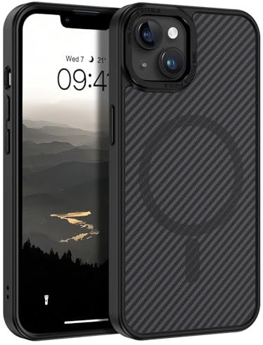 GUAGUA für iPhone 14 Plus Hülle [Kompatibel mit MagSafe] Magnetisch Handyhülle für iPhone 14 Plus Case Carbon Fiber Design Stoßfest Schutzhülle TPU+PC Hardcase Slim Magnet Cover (6,7'') Schwarz