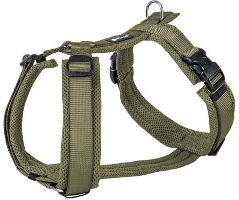 Petlando Hundegeschirr gepolstert, Mesh Y-Comfort, weich, stufenlos verstellbar, besonders leicht & atmungsaktiv, fellschonend, ergonomisch, Brustgeschirr für sehr große Hunde, Olive, XL