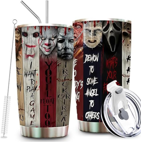 XWLAI Horror Tumbler with Lid and straw - Gift for Men, Women Who Love A Good Scare - Halloween Coffee Cup - Gifts for Friend on Birthday, Christmas - Halloween Decorations - Horror Tumbler 20 Oz