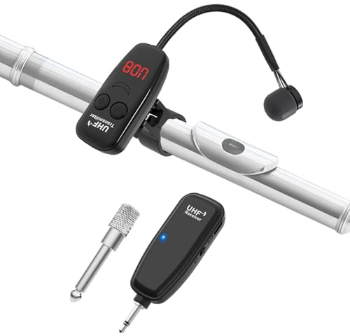 XIAOKOA Wireless Microphone,UHF Wind Instrument Clip Microphones,Rechargeable Receiver and Transmitter Mic System,130ft Range with Digital Screen,Great for Flute, Piccolo, Clarinet