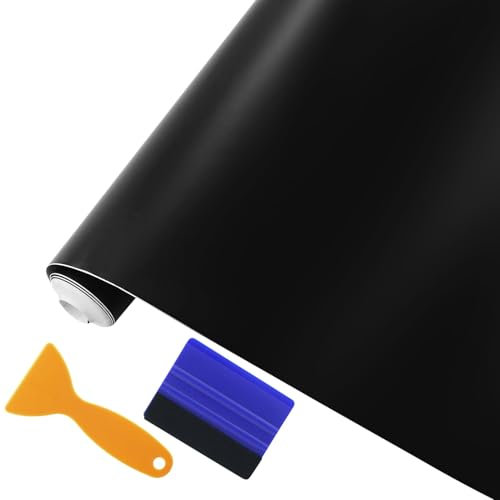 30cmx400cm Vinyl Car Wrap Roll, 1 Pcs Shovel Hard Scraper & 1 Pcs Cleaning Film Scraper, Vehicle Wrap Vinyl Sticker with Scrapers, Self-Adhesive Waterproof Car Sticker for Decor, Laptops (Matte Black)